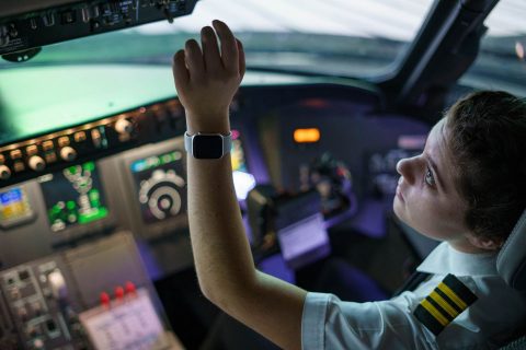 Pilot in a flight simulator