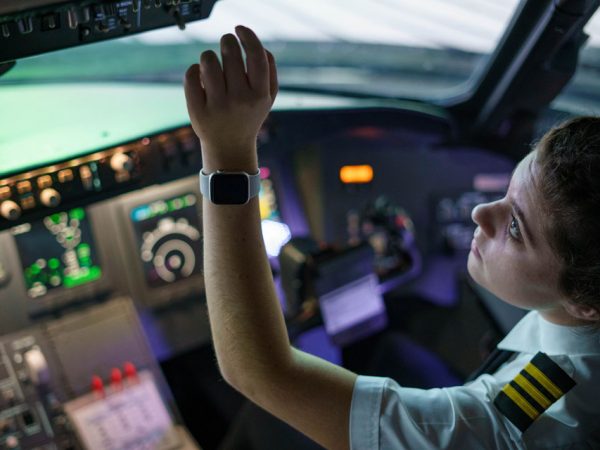 Pilot in a flight simulator