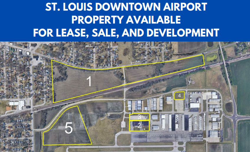 Map of airport property available for sale, lease and/or development.